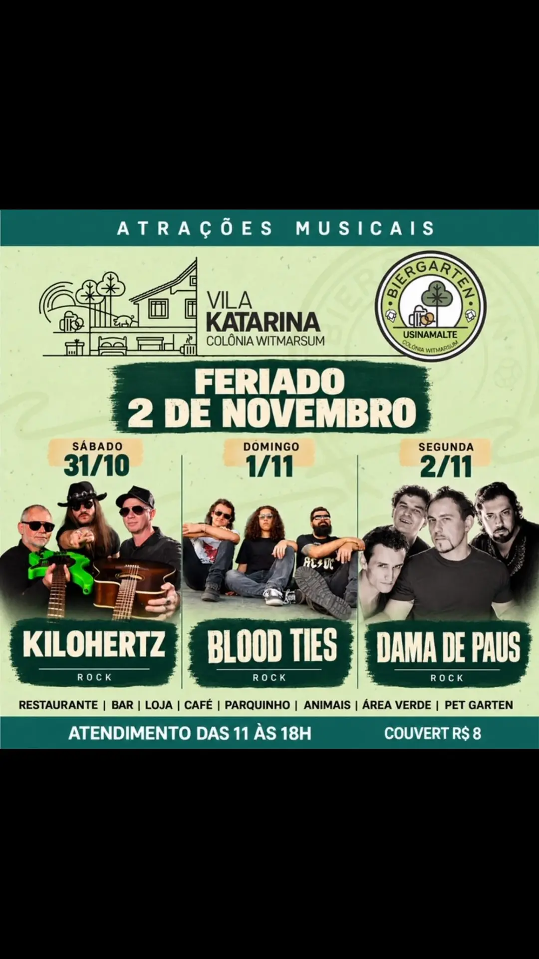 Flyer de Kilohertz Trio, Blood Ties e Dama de Paus