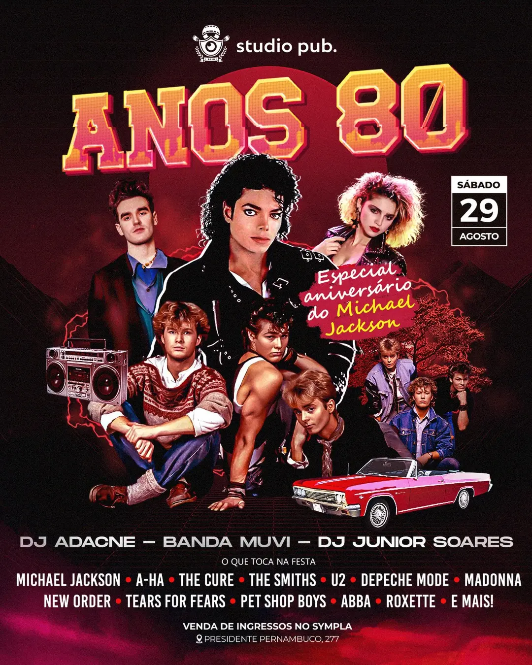 Flyer de Banda MUVI, DJ Junior Soares e DJ Adacne