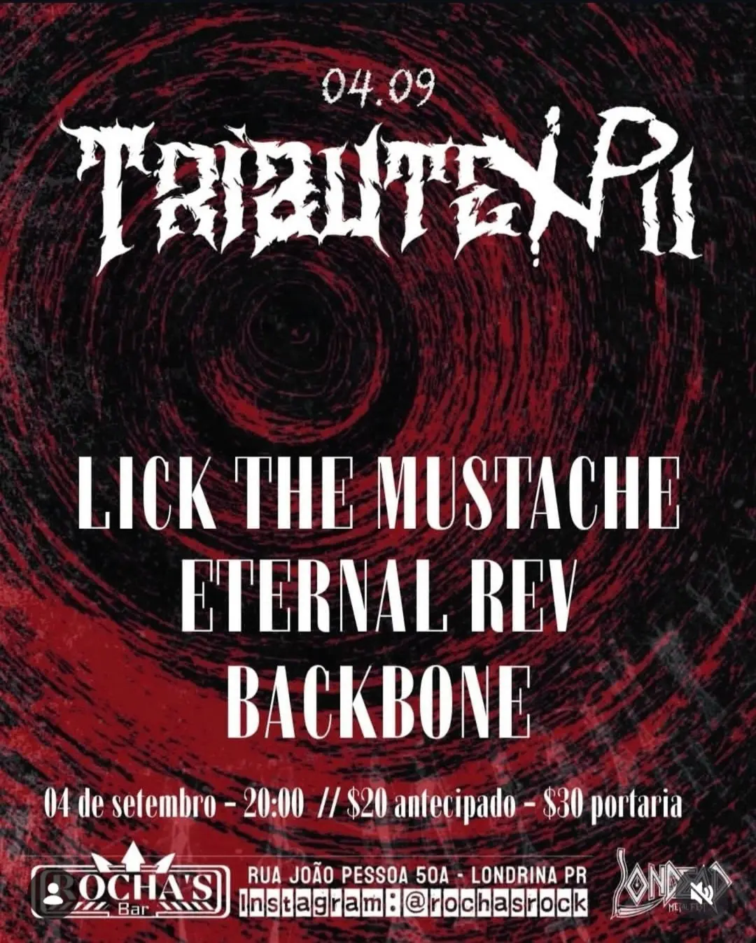 Flyer de Backbone, Eternal Rev e mais 2 artistas