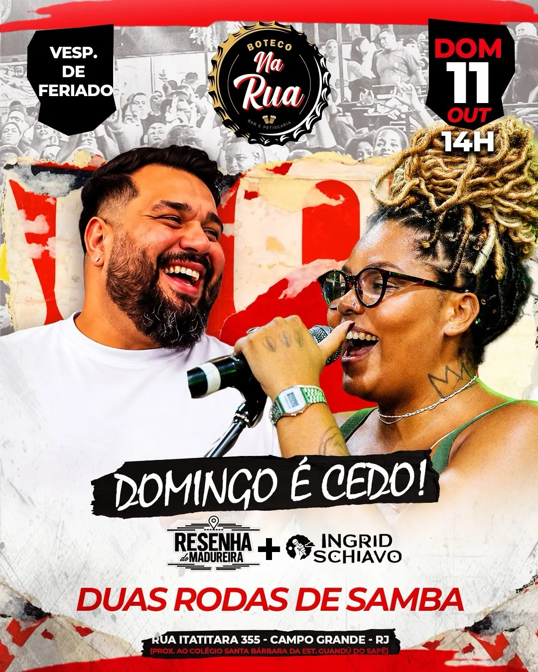 Flyer de Roda de Samba da Ingrid Schiavo e Resenha do Madureira