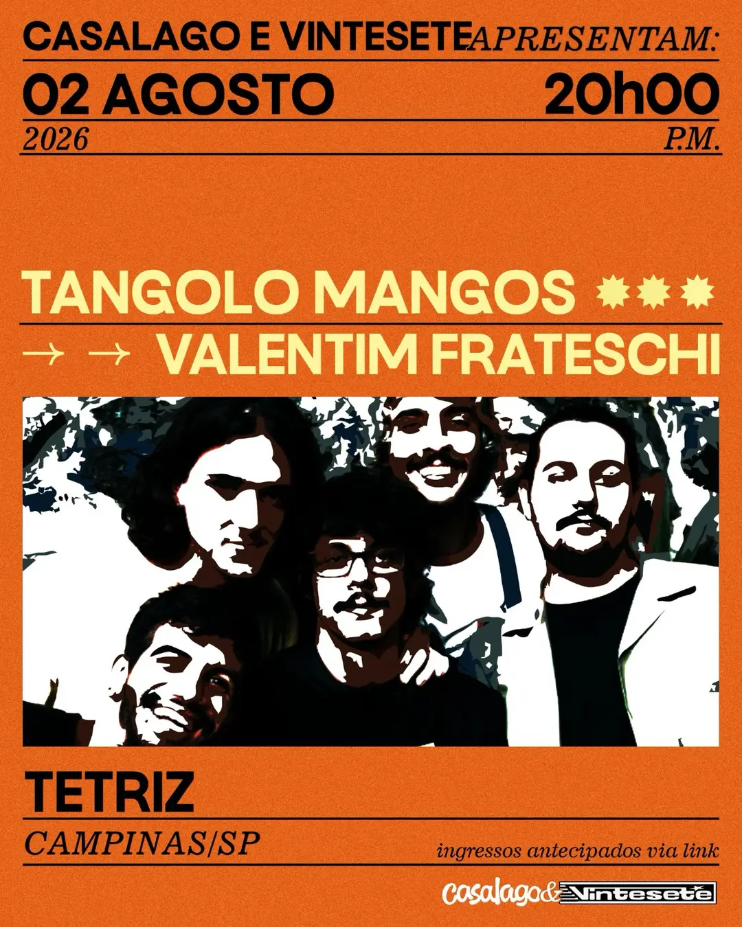 Flyer de Tangolo Mangos, Valentim Frateschi e mais 4 artistas