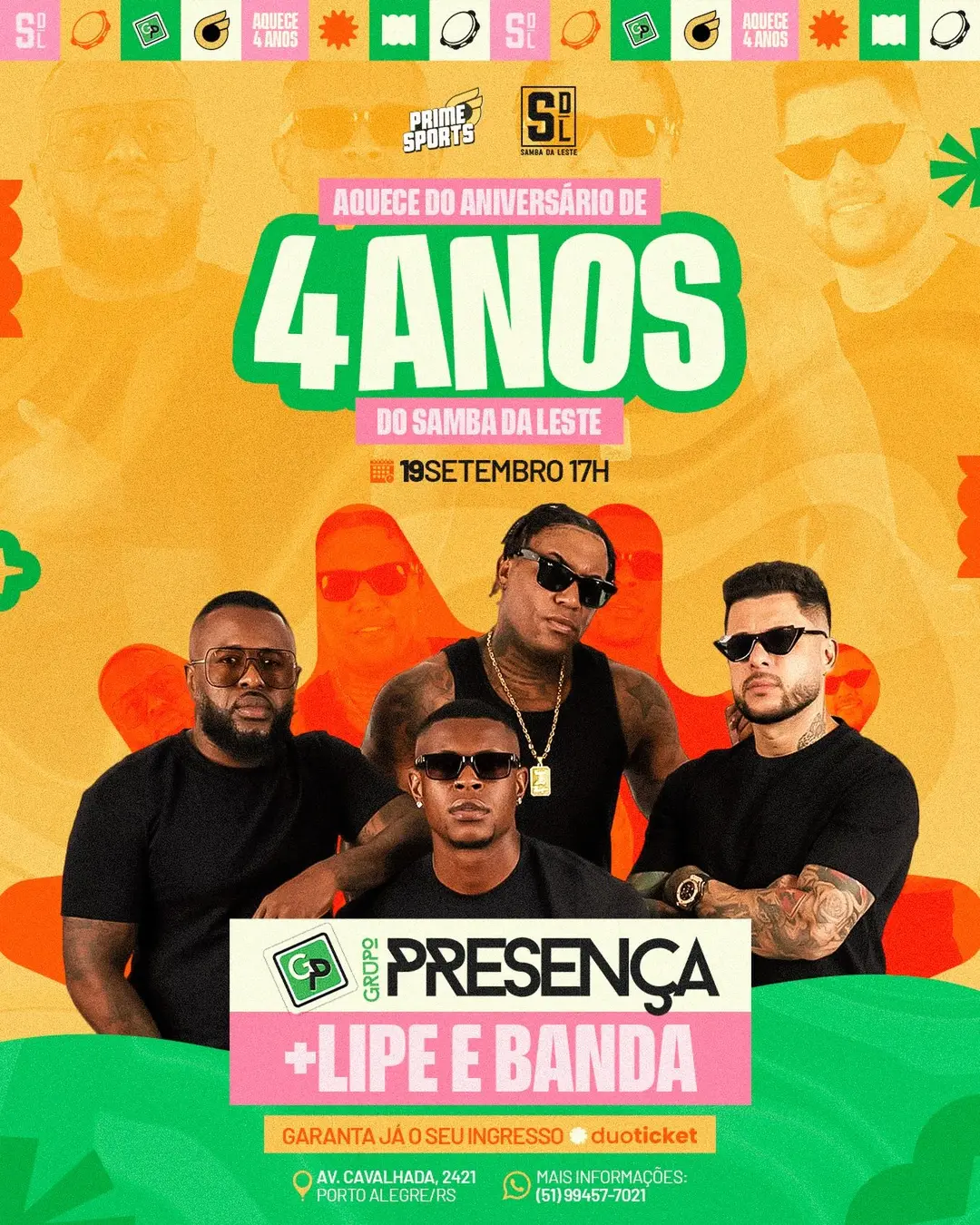 Flyer de Samba da Leste, Pagode do Lipe e Grupo Presença