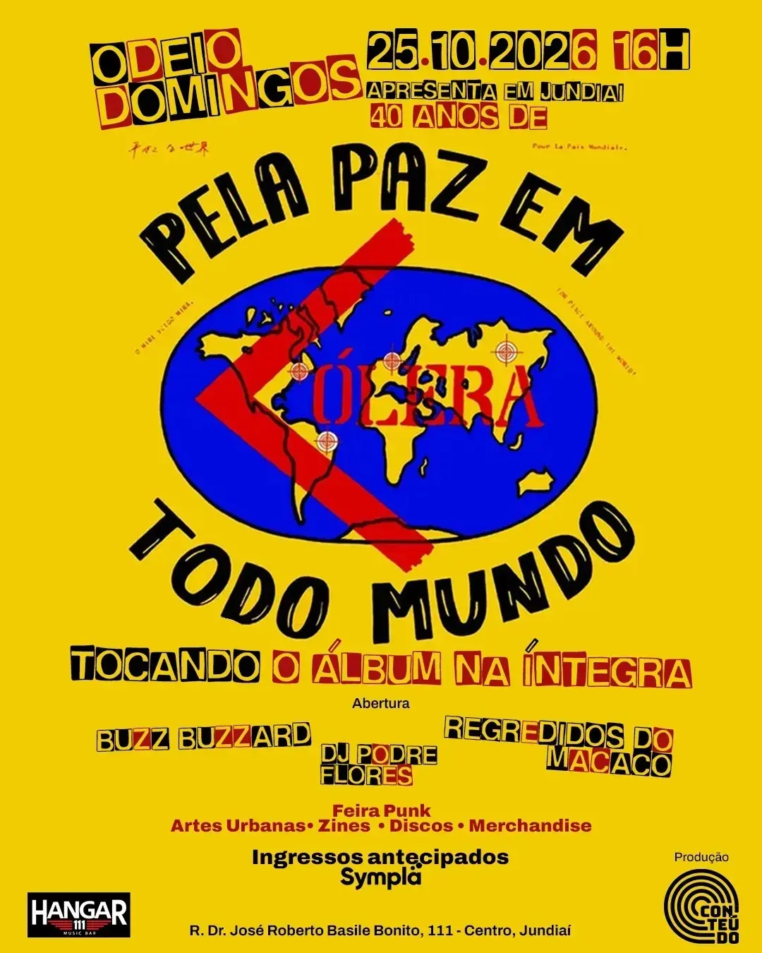 Flyer de Regredidos do Macaco, Cólera e mais 2 artistas