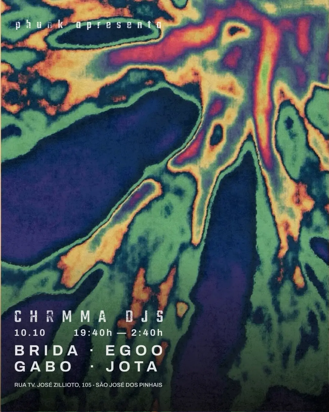 Flyer de Gabo, BRIDA, EGOO e Jota