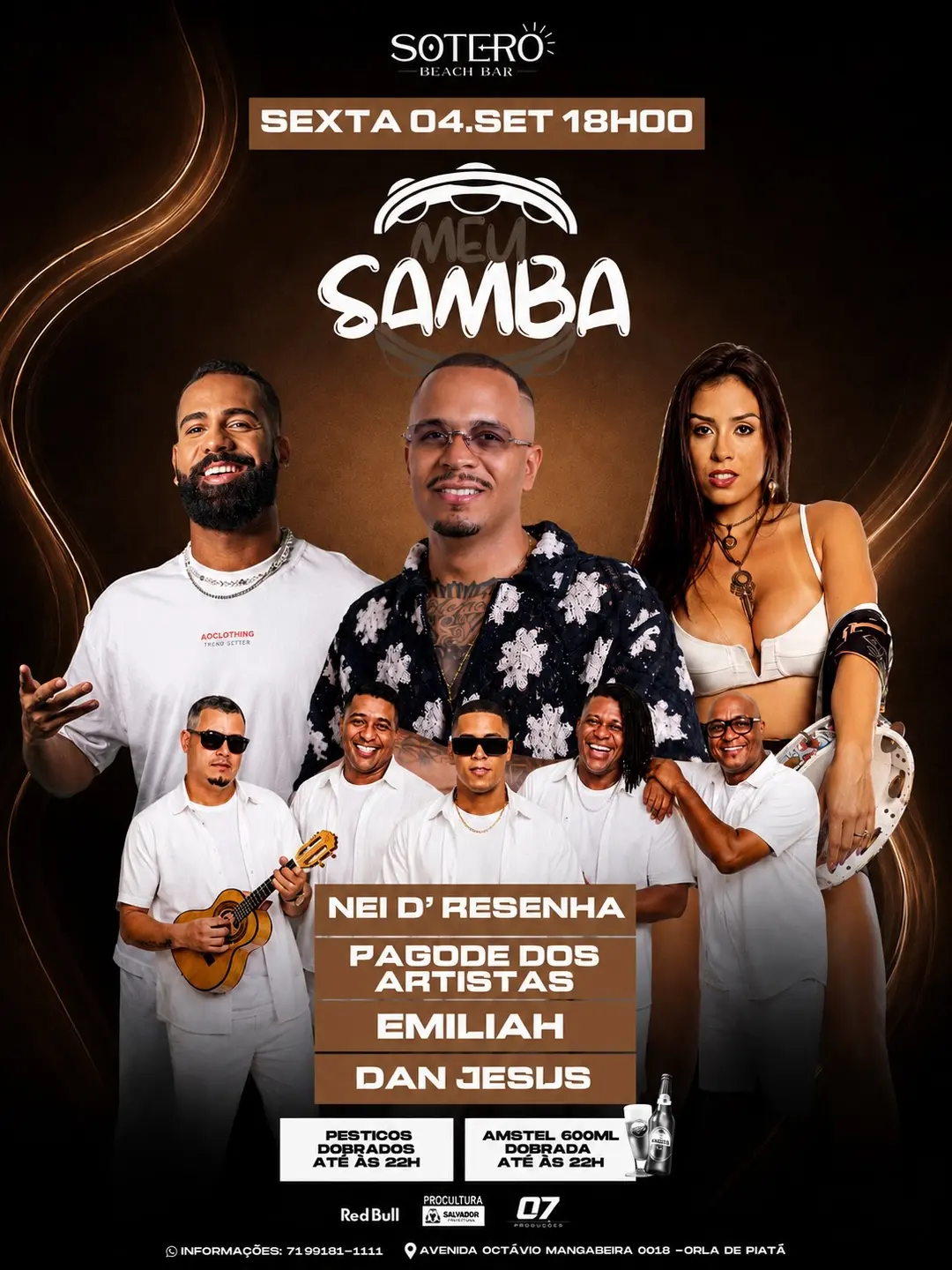 Flyer de Nei, Pagode dos Artistas e mais 4 artistas