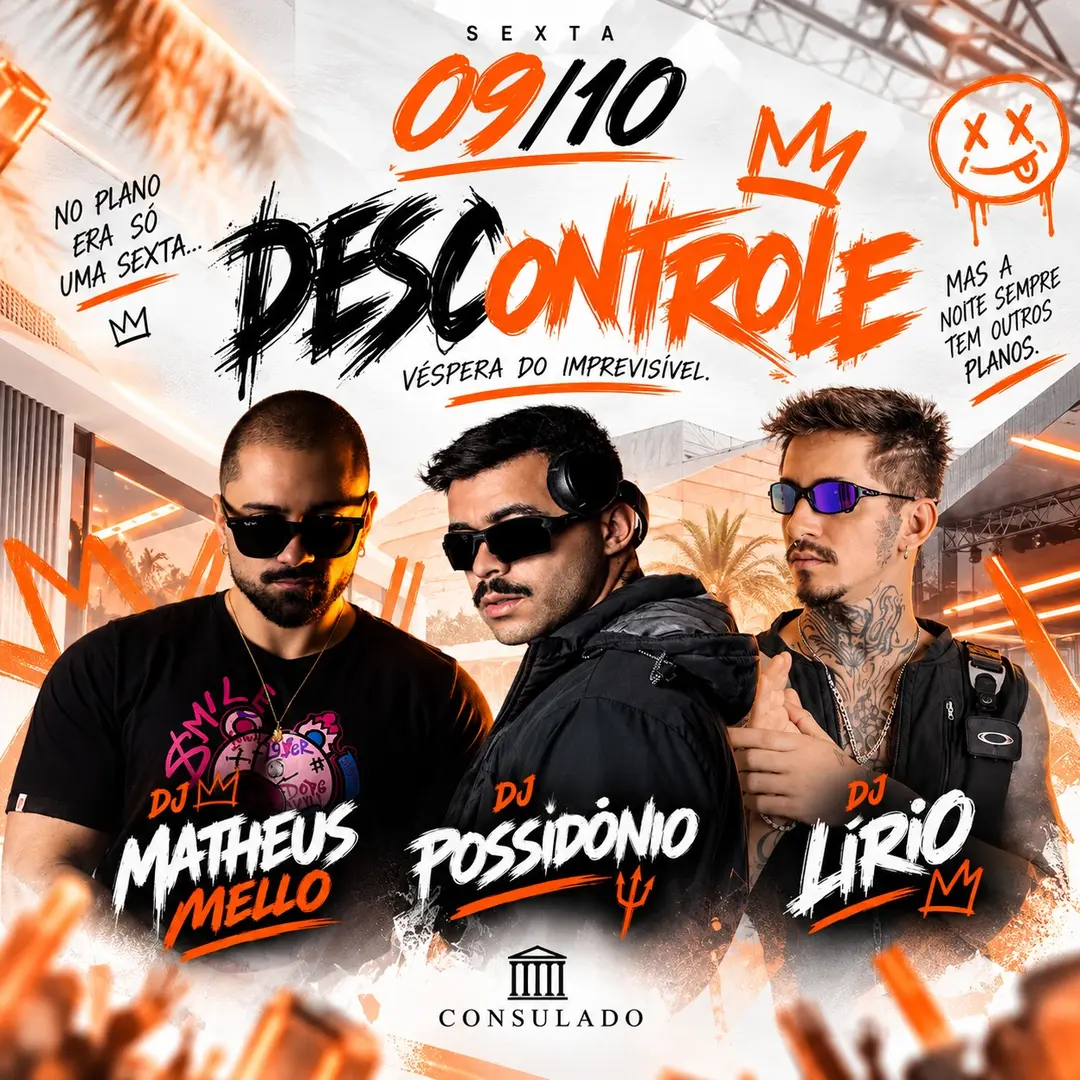 Flyer de DJ Matheus Mello, Matheus Possidonio e DJ Lírio