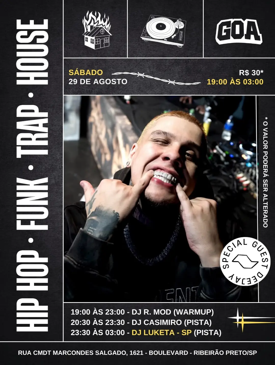 Flyer de Matheus Casimiro, DJ Rodrigo Mod e DJ LUKETA