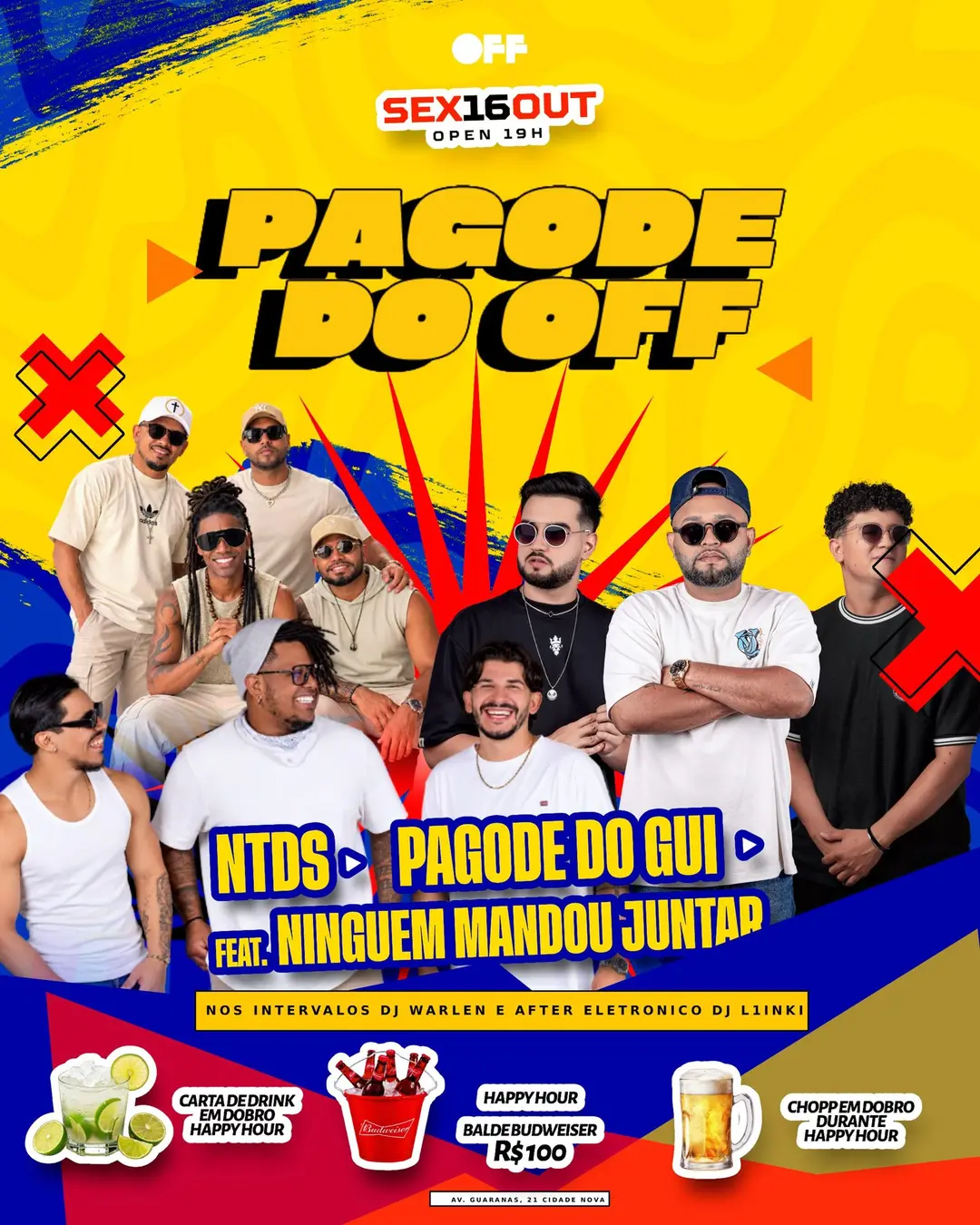 Flyer de NTDS, Pagode do Gui, DJ Warlen e DJ L1INKI