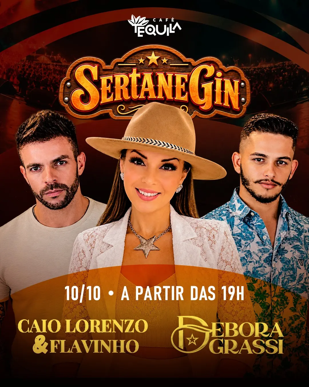 Flyer de Flavinho, Débora Grassi e Caio Lorenzo