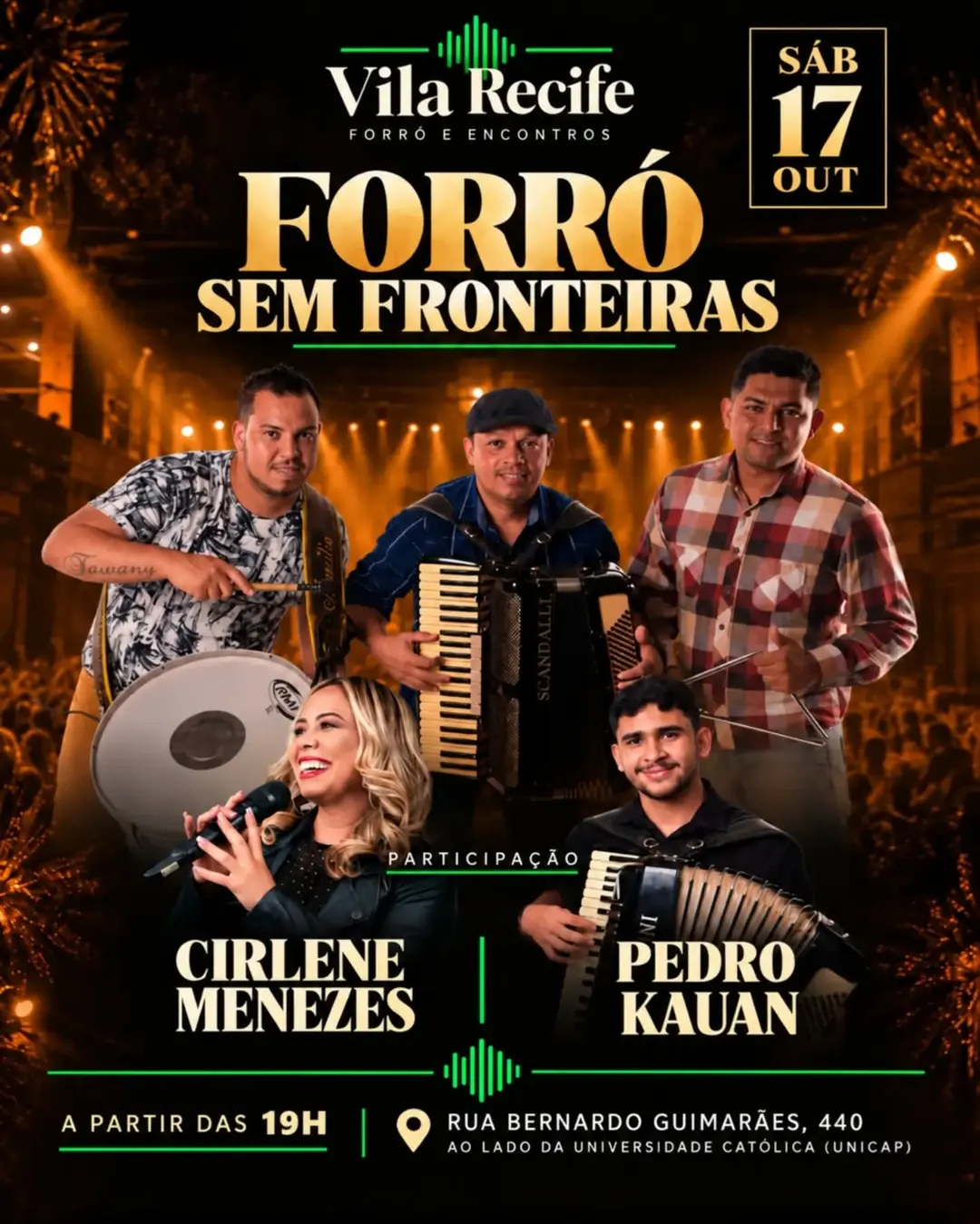 Flyer de Forro Sem Fronteiras, Cirlene Menezes e Pedro Kauan
