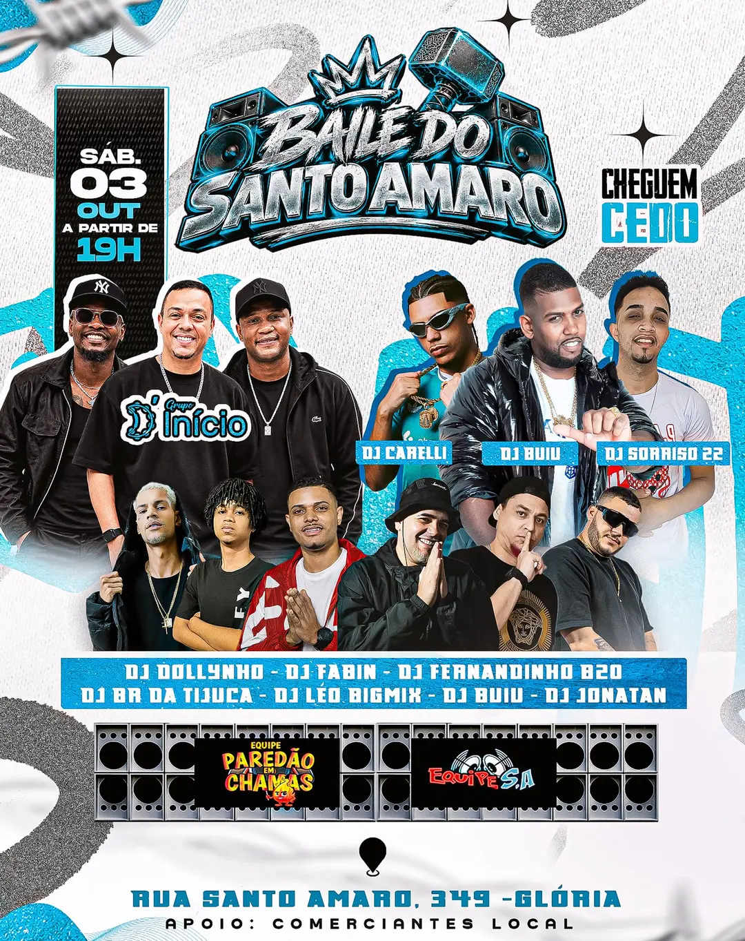 Flyer de Dj Carelli, Br da Tijuca e mais 8 artistas