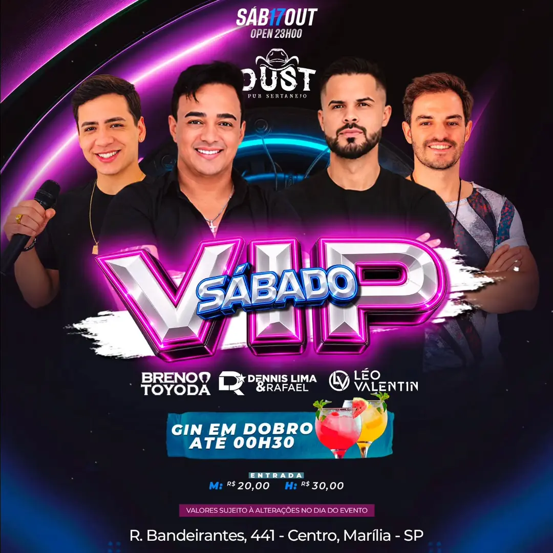 Flyer de Dennis Lima e Rafael, Breno Toyota e Léo Valentim