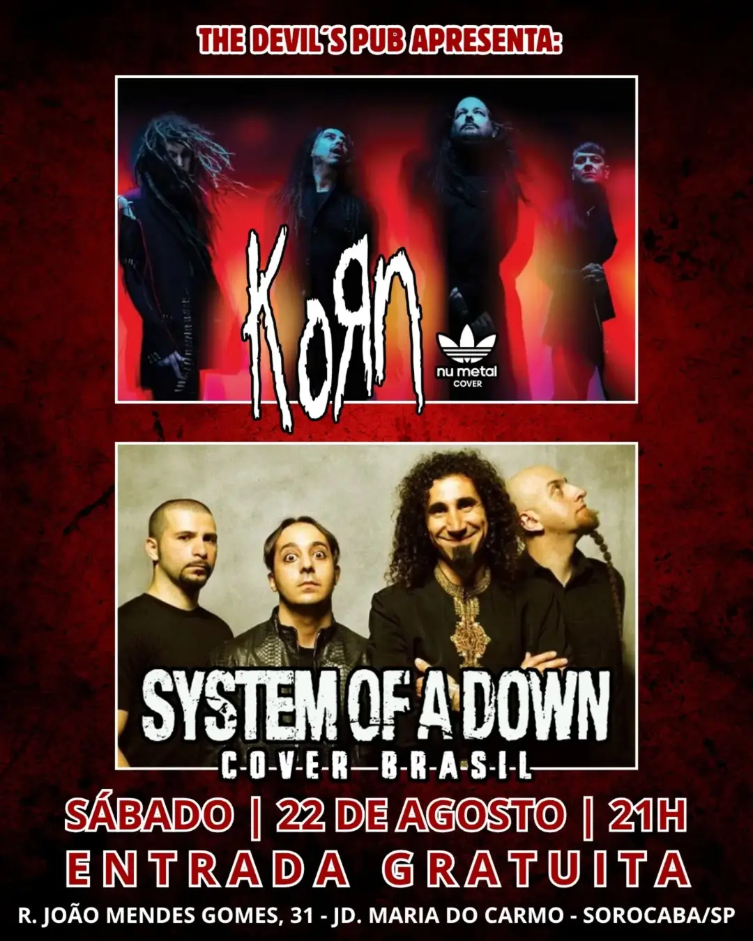 Flyer de System of a Down Cover Brasil e Korn Cover