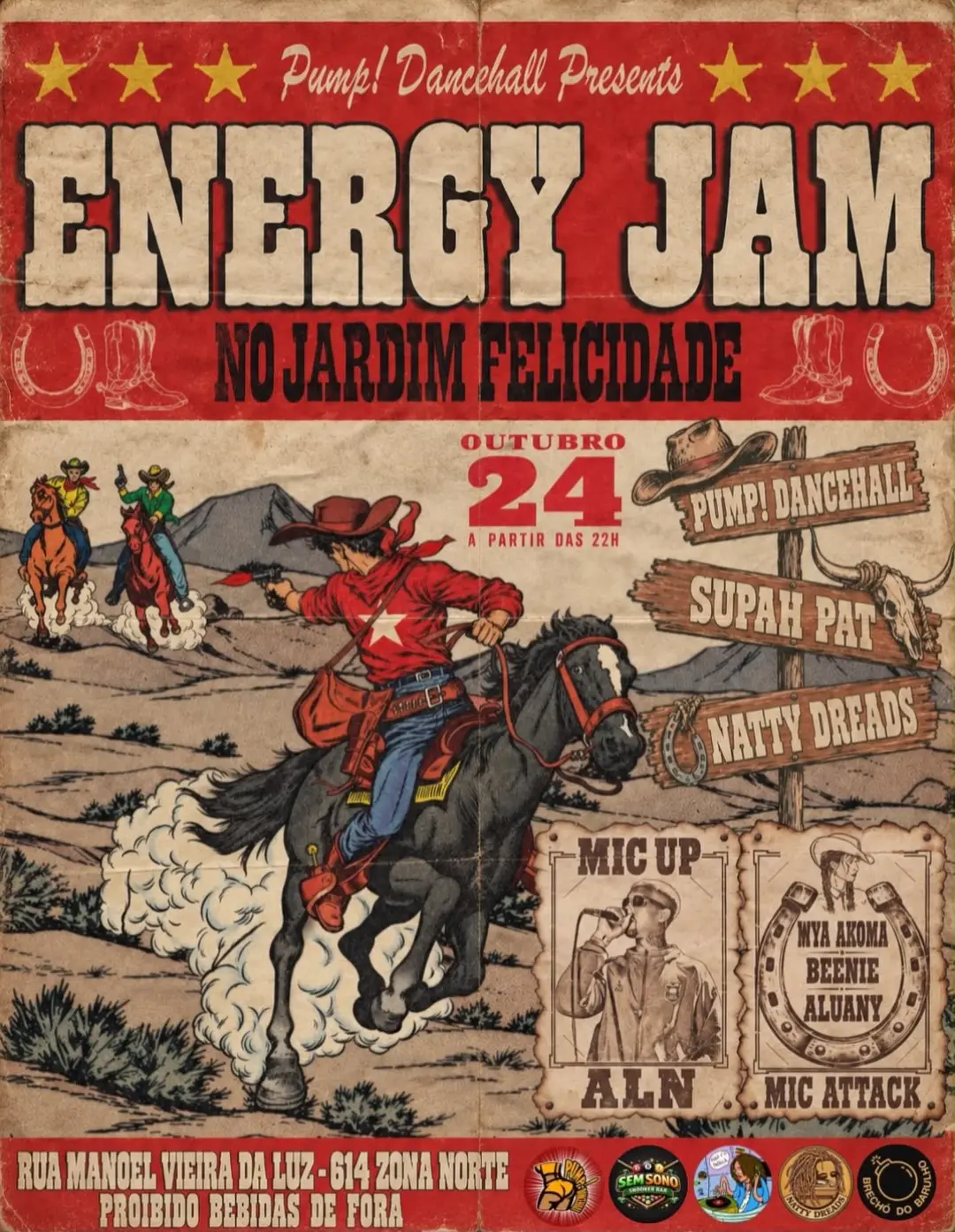 Flyer de Pump! Dancehall, Natty Dreads, ALN e mais 4 artistas