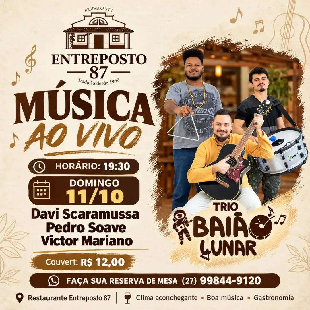 Flyer de Davi Scaramussa, Pedro Soave e Victor Mariano