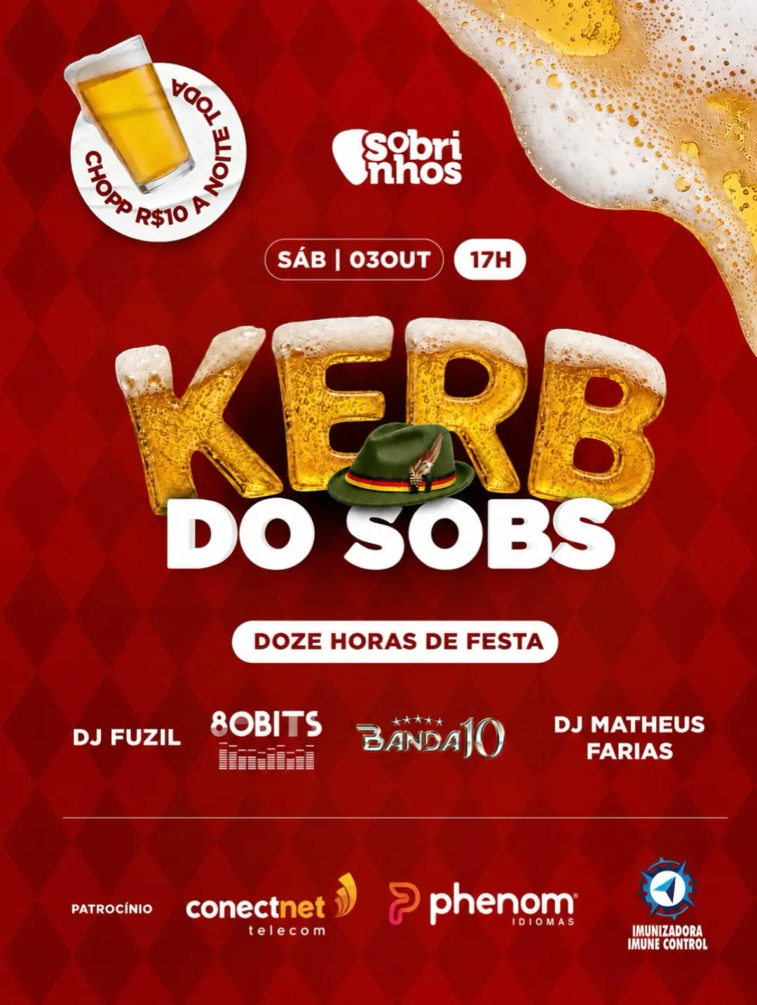 Flyer de DJ Fuzil, Banda 10, 80BITS e mais 3 artistas