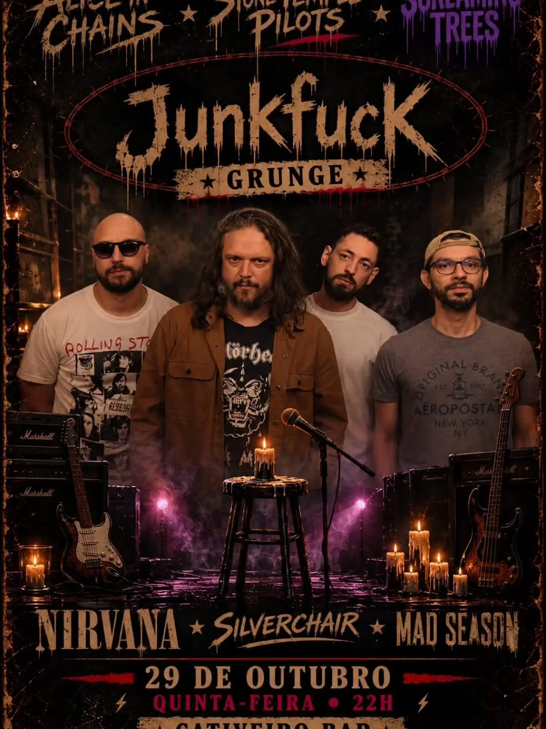 Flyer de Junkfuck 90’s Grunge Tribute e Junkfuck
