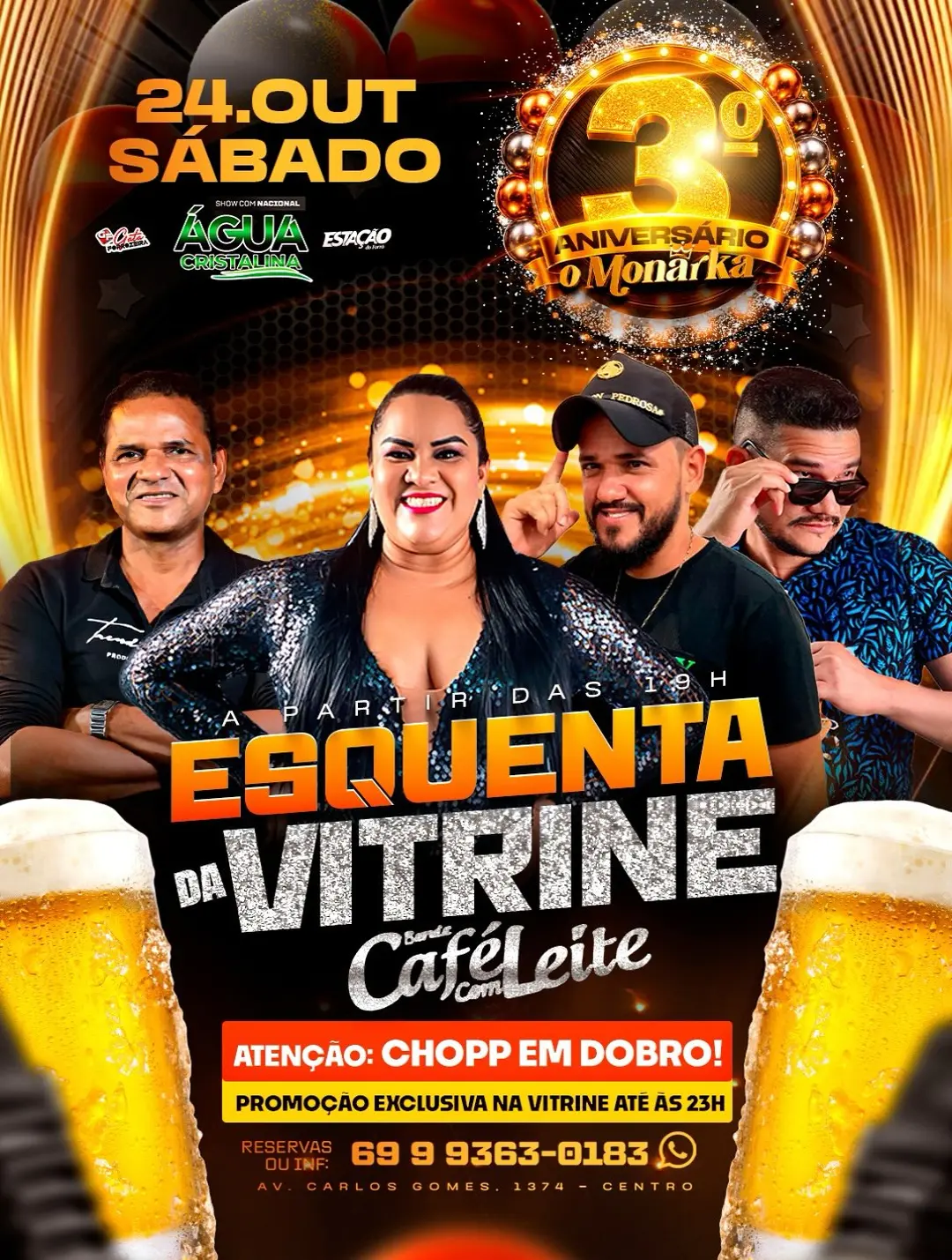 Flyer de Café com leite, Água Cristalina e Monarka