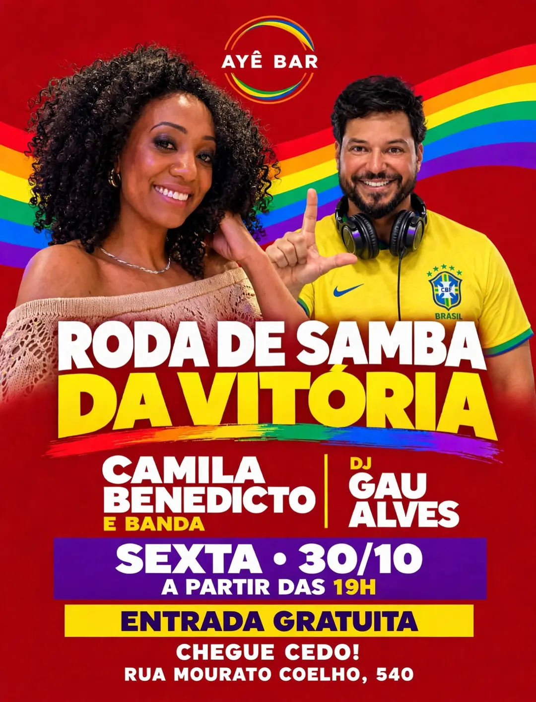 Flyer de Camila Benedicto e banda e DJ Gau Alves