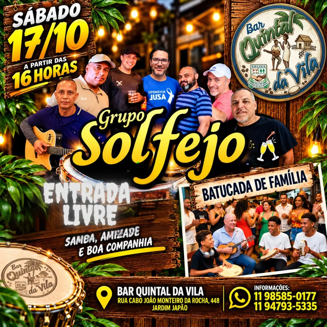 Flyer de Grupo Solfejo e Batucada de Família