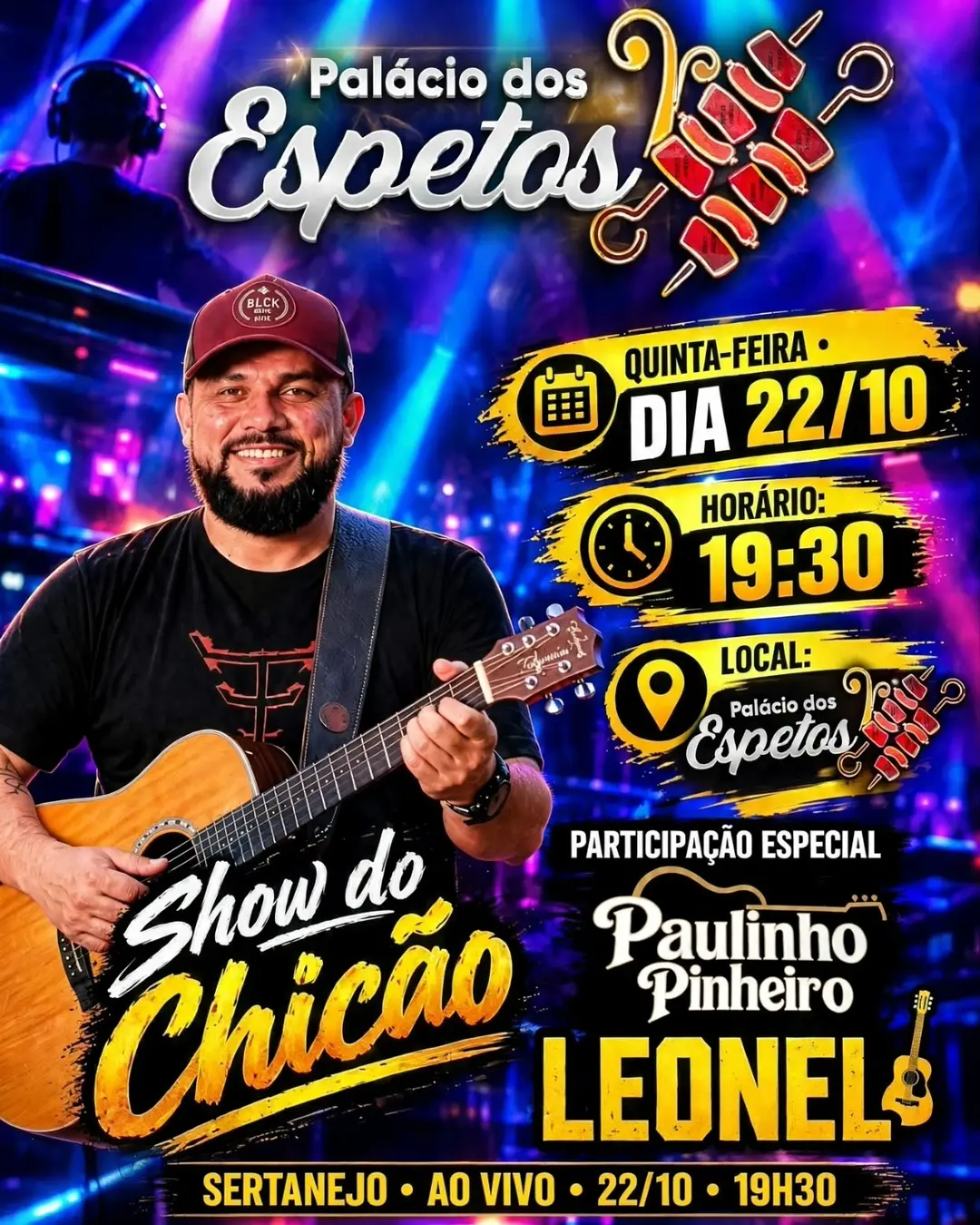 Flyer de Chicão Acústico, Paulinho Pinheiro e Leonel