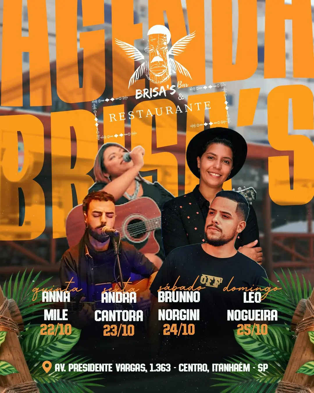 Flyer de Andra Cantora, Brunno Norgini, Léo Nogueira e Annh Mile