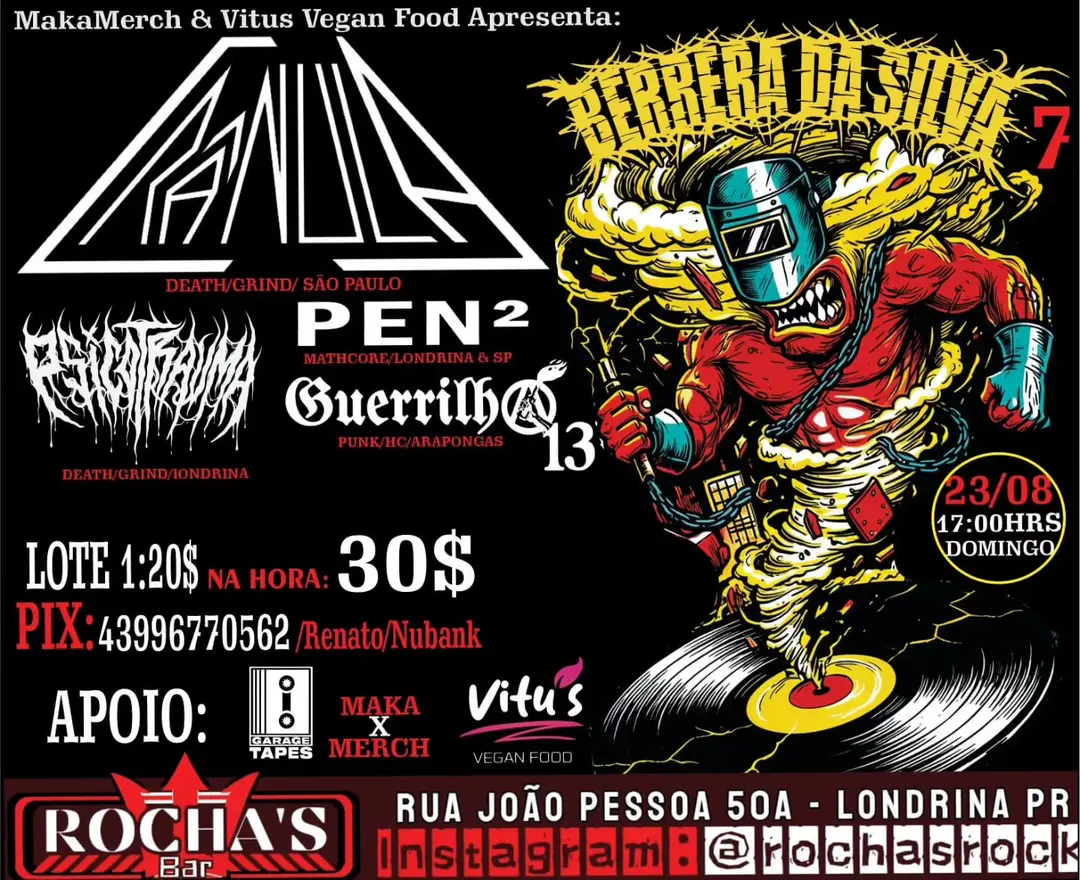 Flyer de Guerrilha 13, Crânula, Psicotrauma e mais 2 artistas