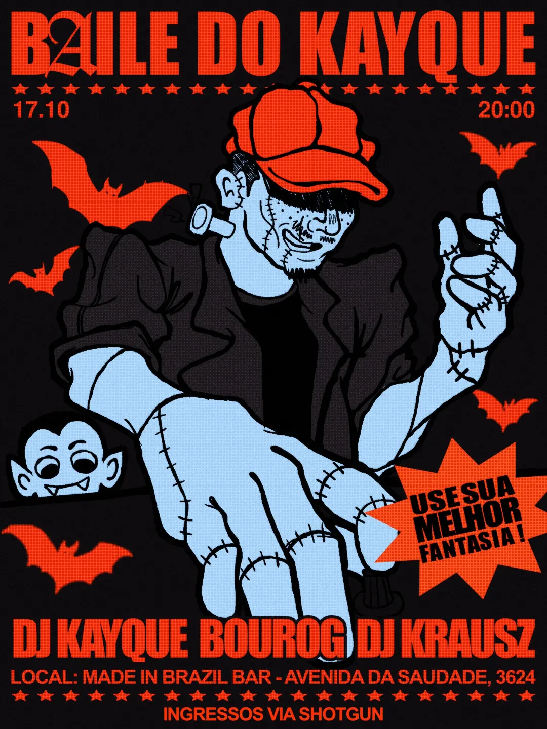Flyer de Baile do Kayque, DJ Kayque, DJ Krausz e Bourog