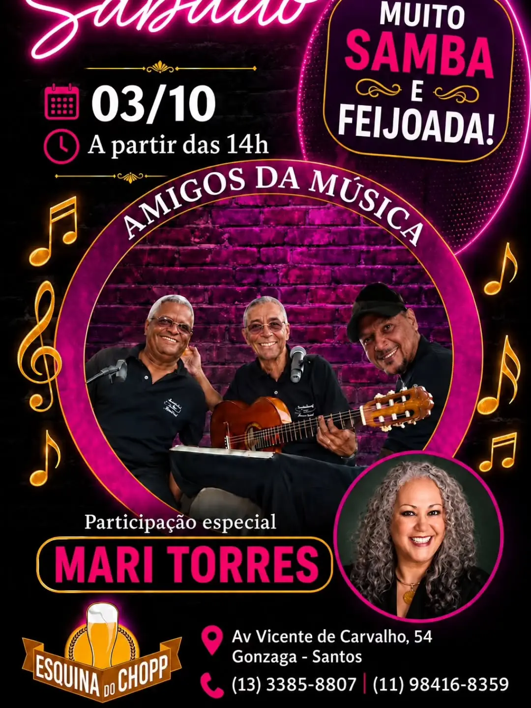 Flyer de Amigos da Música e Mari Torres
