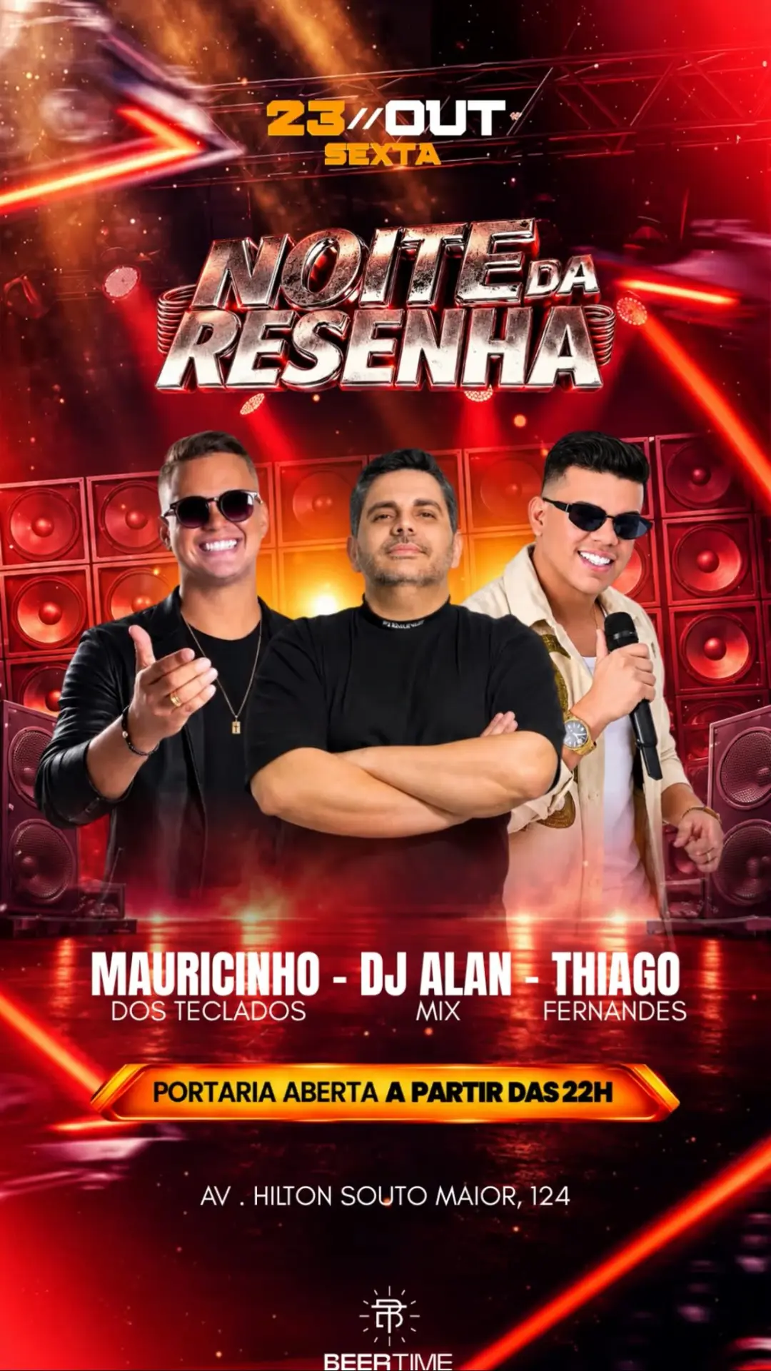 Flyer de Mauricinho dos Teclados, Thiago Fernandes e DJ Alan Mix