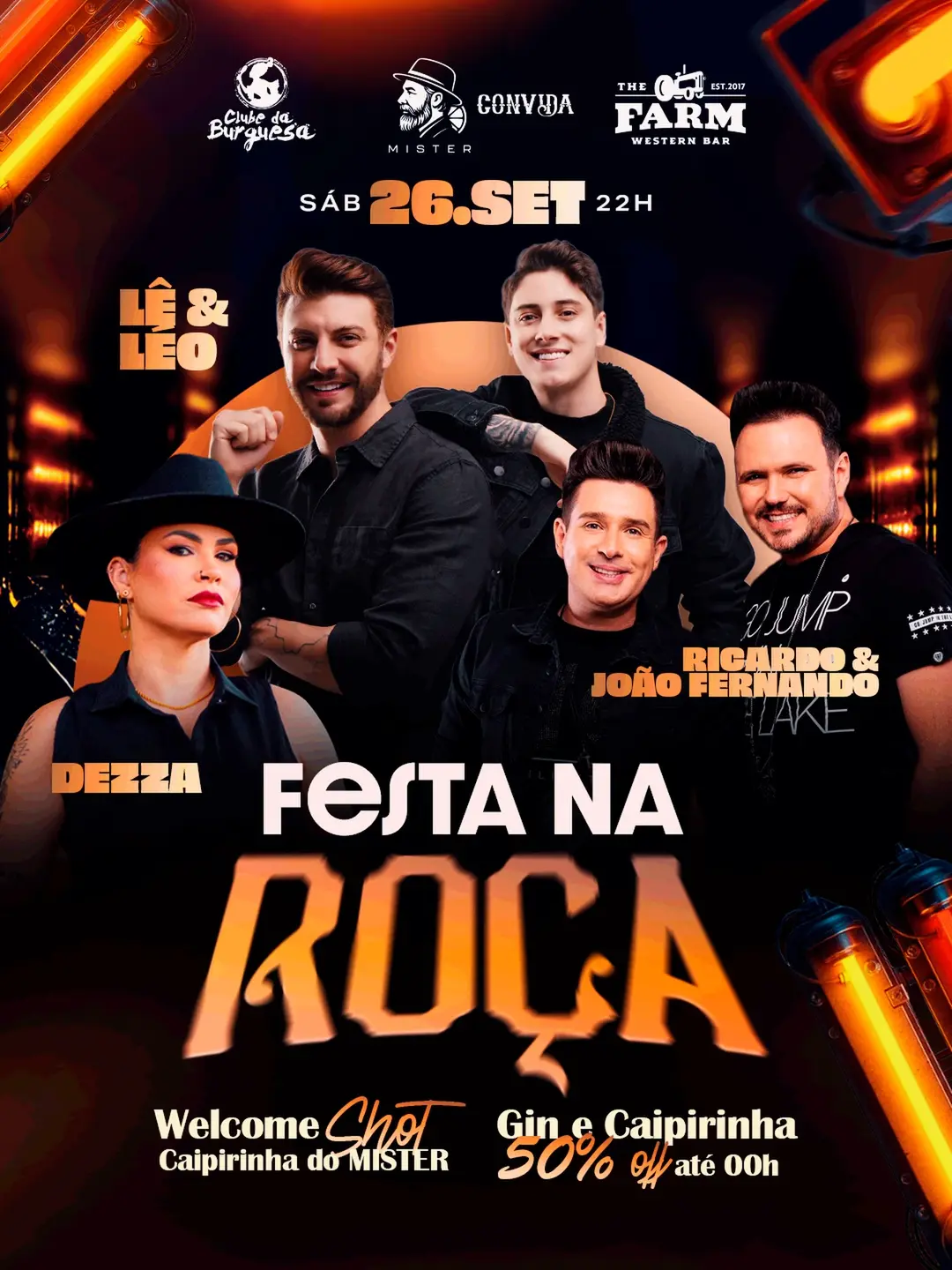 Flyer de Lê e Léo, Ricardo e João Fernando e Dezza