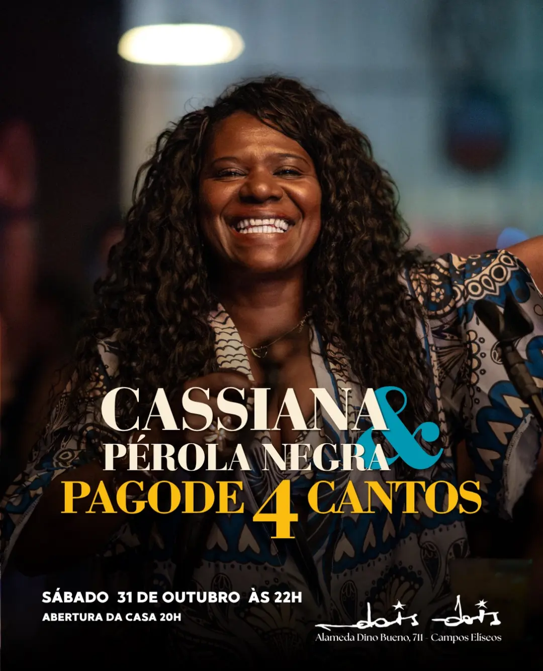 Flyer de Pagode 4 Cantos e Cassiana Pérola Negra