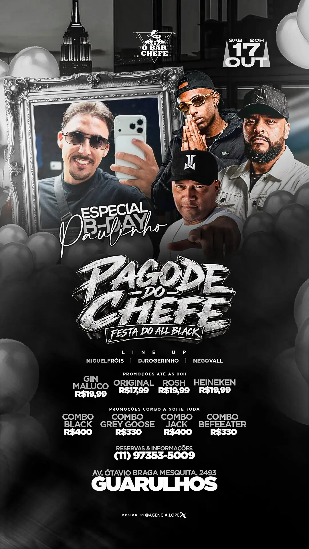 Flyer de DJ Rogerinho, Miguel Fróis e Nego Vall