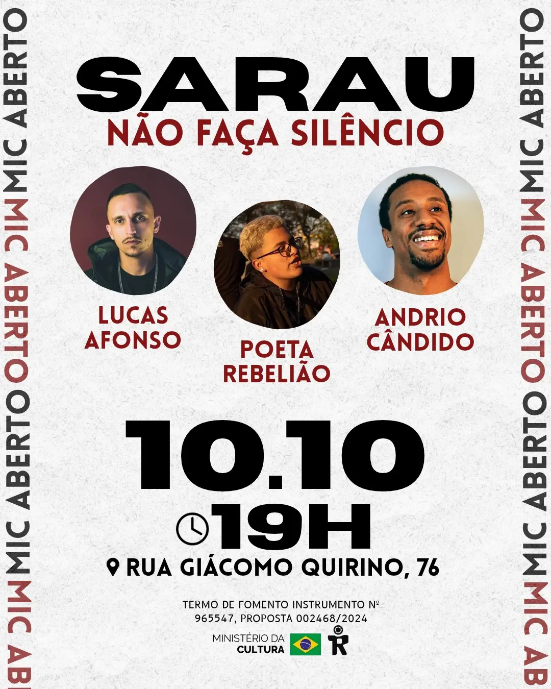 Flyer de lucasafonsooficial, poeta.rebeliao e andrio_candido
