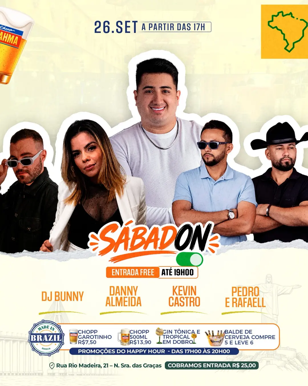 Flyer de Danny Almeida, Pedro&Rafaell, DJ Bunny e Kevin Castro