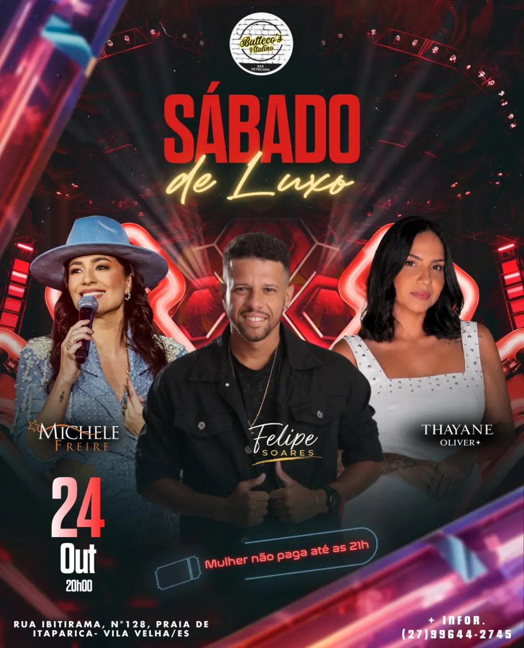 Flyer de Michele Freire, Felipe Soares e Thayane Oliver