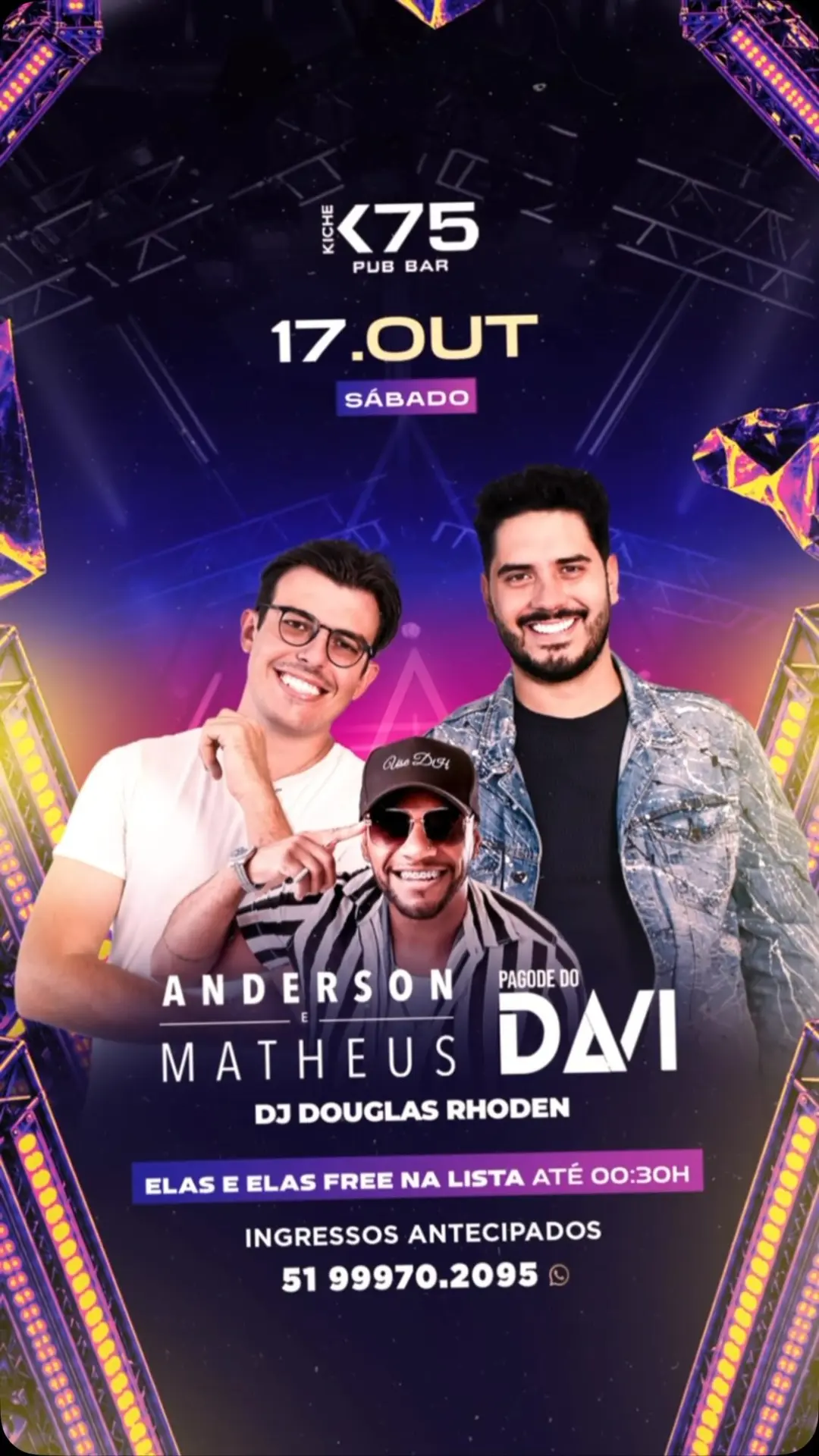 Flyer de Anderson e Matheus, Douglas Rhoden e Pagode do Davi