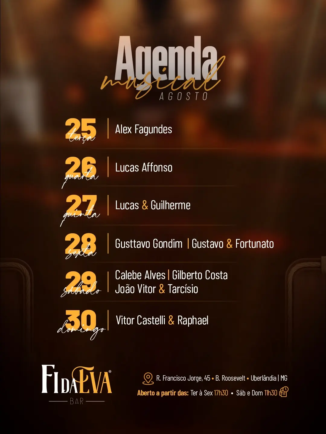 Flyer de Gilberto Costa, Calebe Alves Silva e mais 1 artista