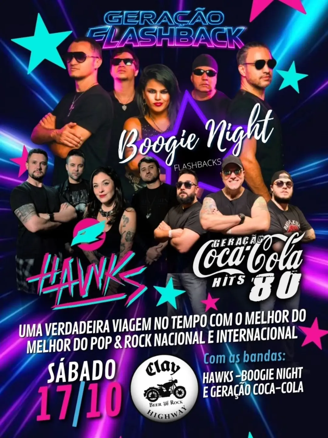Flyer de Geração Coca-Cola Hits '80, Hawks e Boogie Night