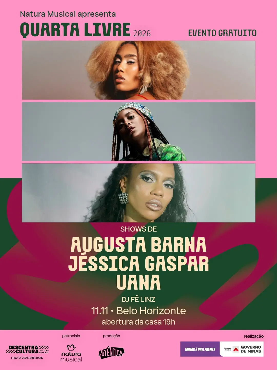 Flyer de Augusta Barna, Uana e Jéssica Gaspar