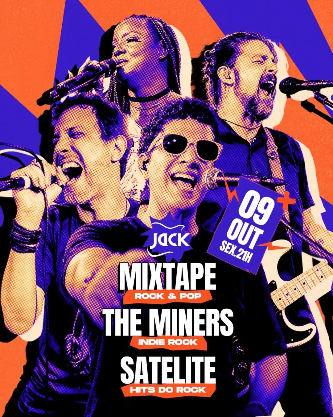 Flyer de Satélite, The Miners, Banda MixTape e mais 1 artista