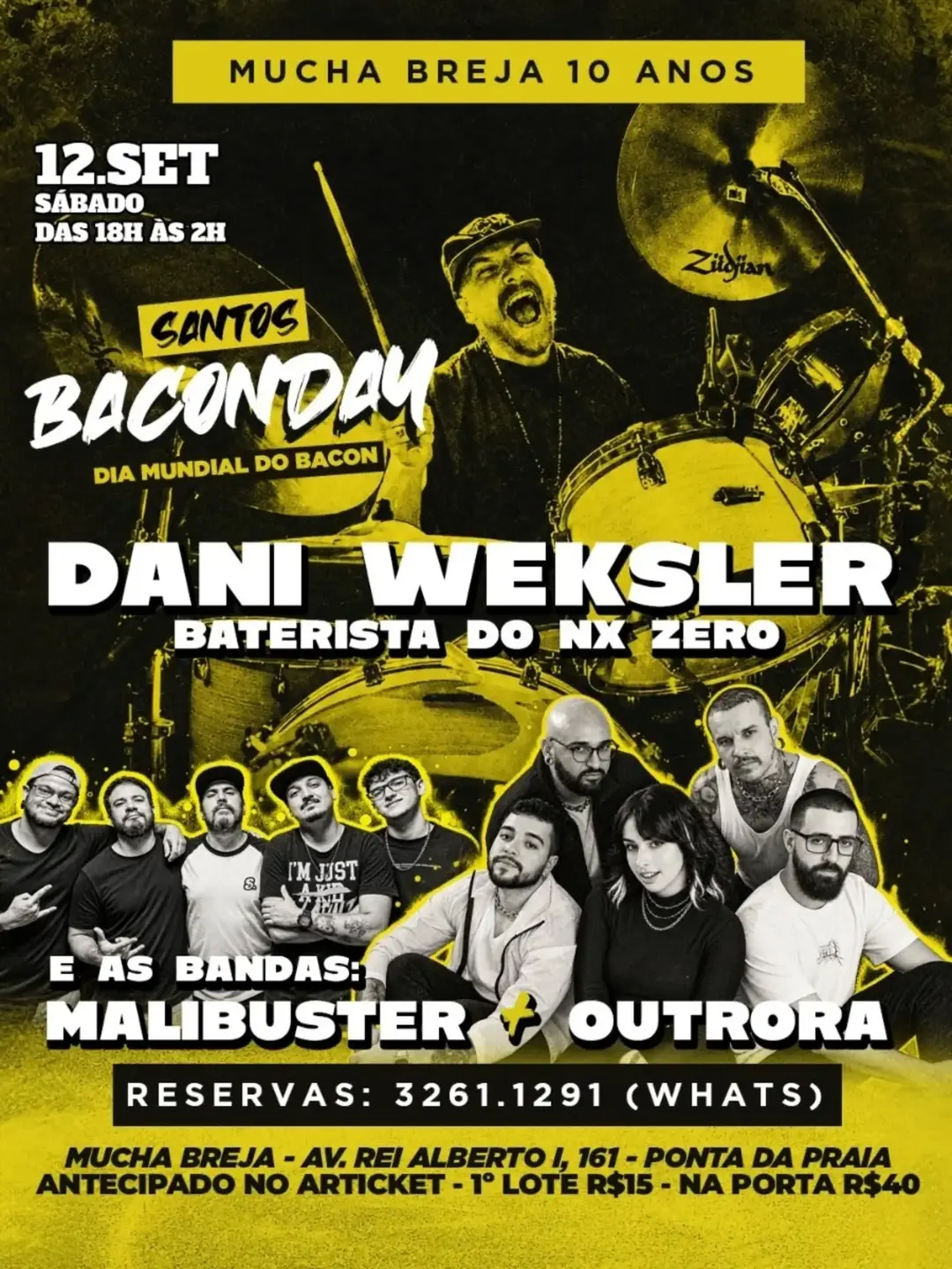 Flyer de Banda Outrora, Malibuster e Daniel Weksler