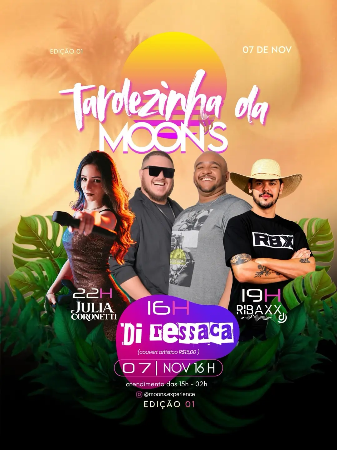 Flyer de Di Ressaca, DJ Ribaxx e Júlia Coronetti