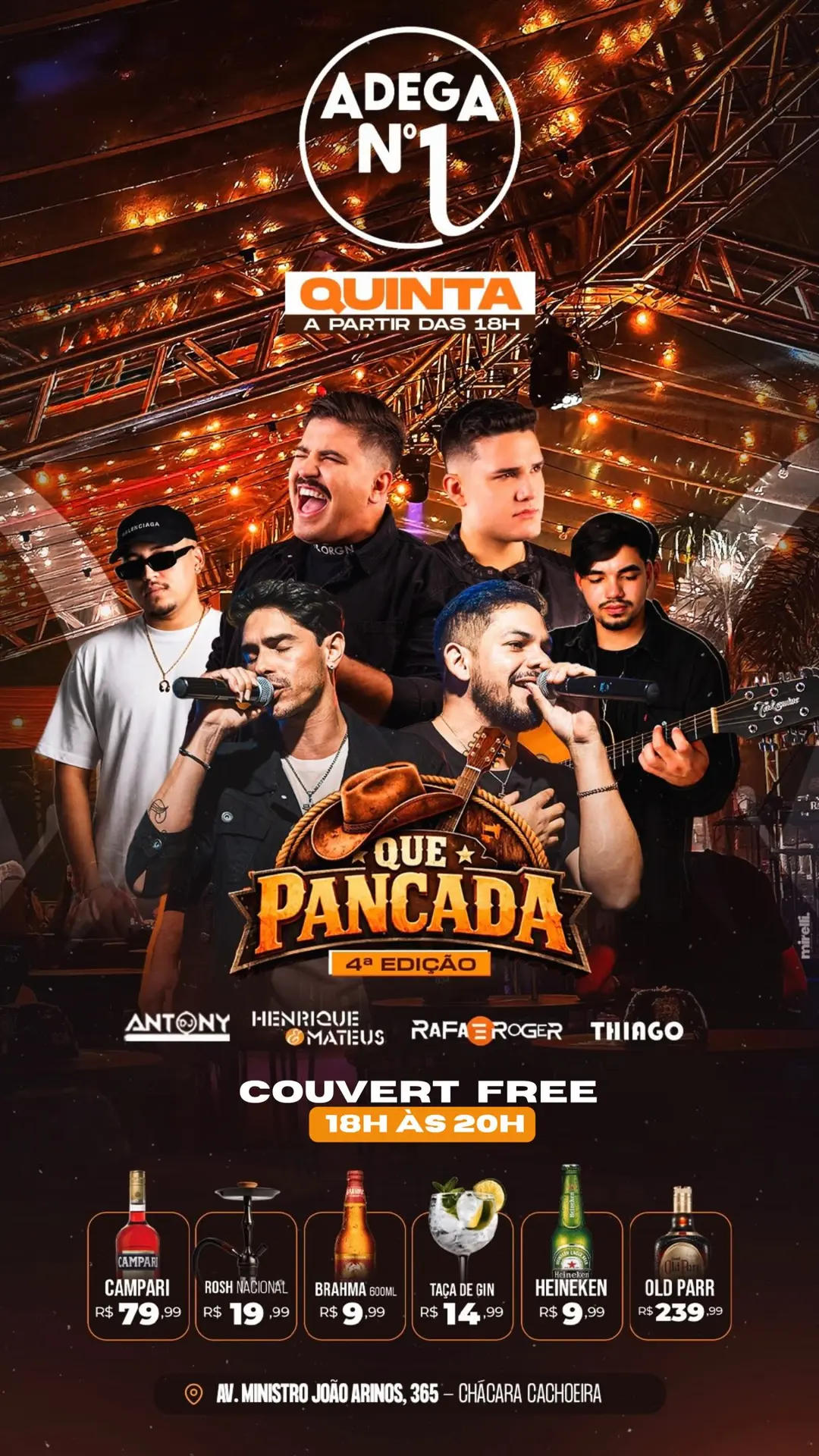 Flyer de DJ Antony, Que Pancada, Thiago e mais 2 artistas