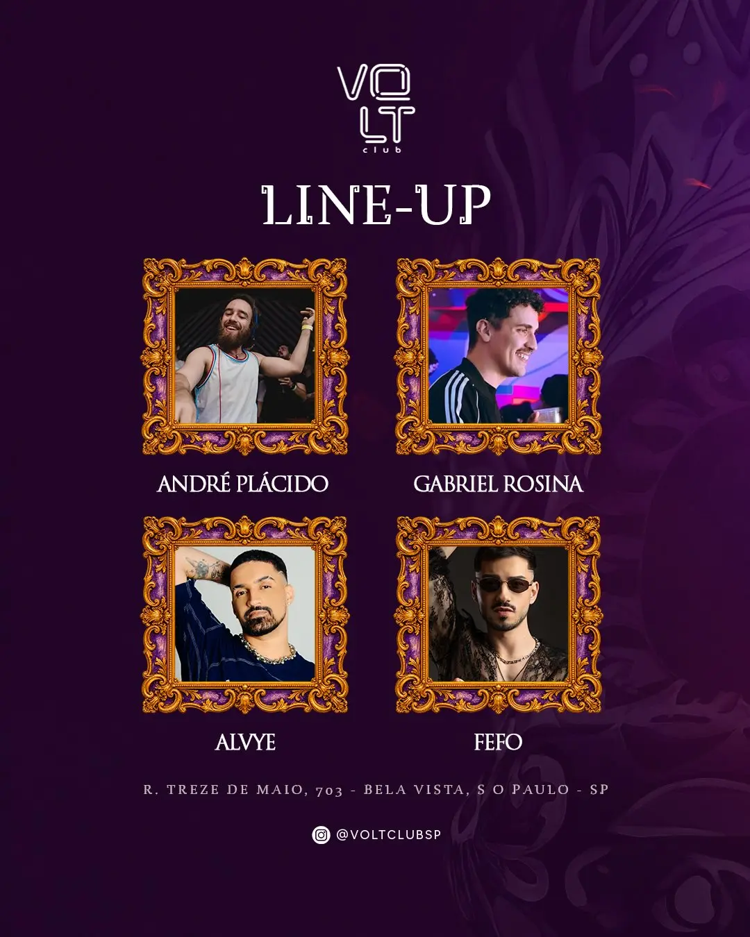 Flyer de Fefo, Alvye, André Plácido e Gabriel Rosina