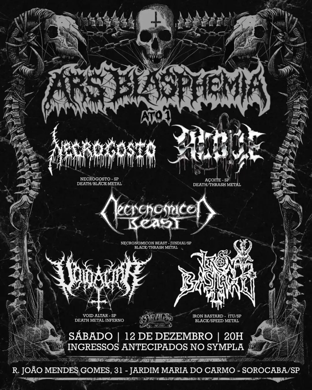 Flyer de Iron Bastard, Necrogosto, Nexeono e mais 3 artistas