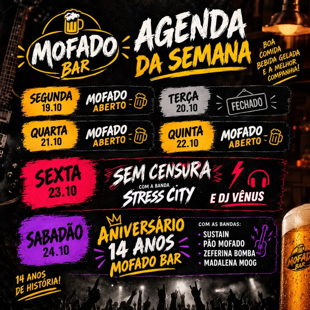 Flyer de Madalena Moog, Sustain, Pão Mofado e Zeferina Bomba