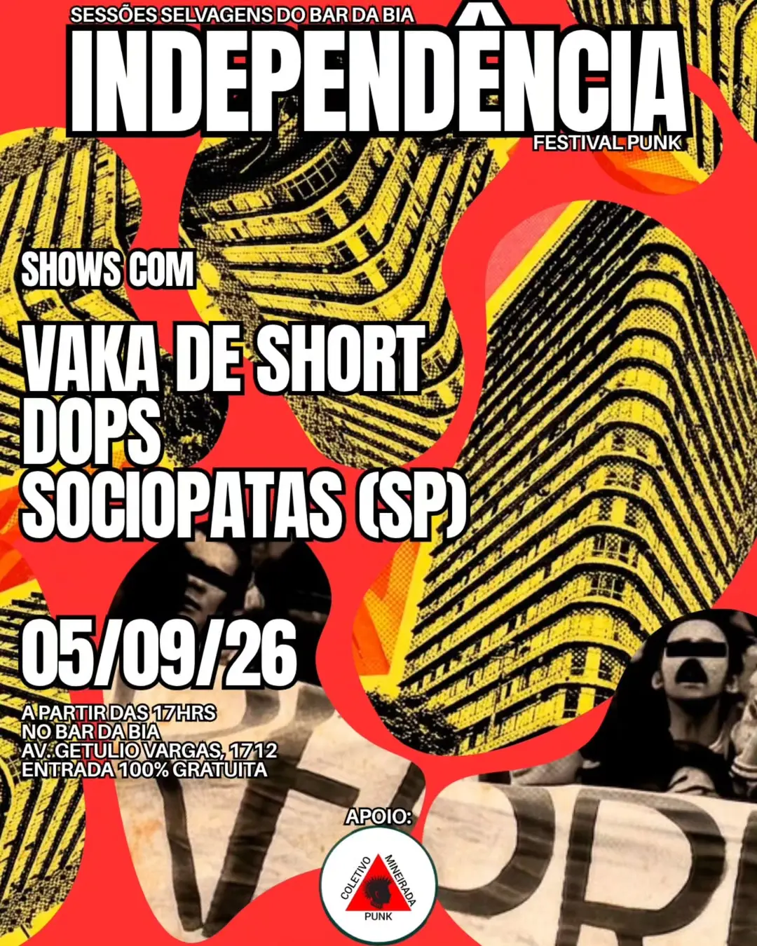 Flyer de Sociopatas, Vaka de Short, DOPS e mais 3 artistas