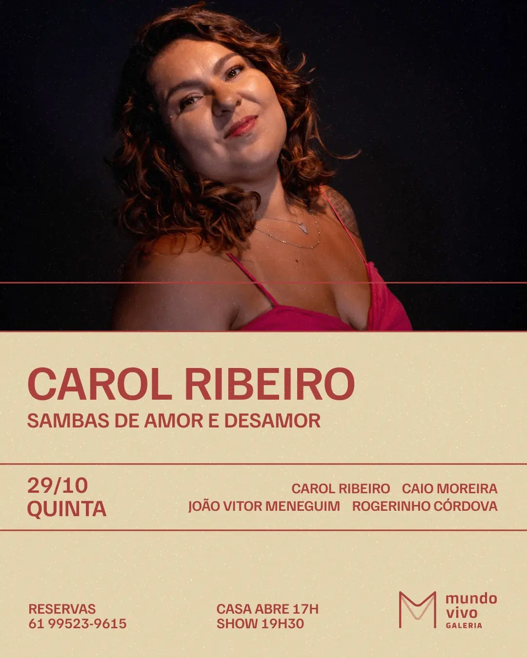 Flyer de Carol Ribeiro, Caio Moreira e mais 2 artistas