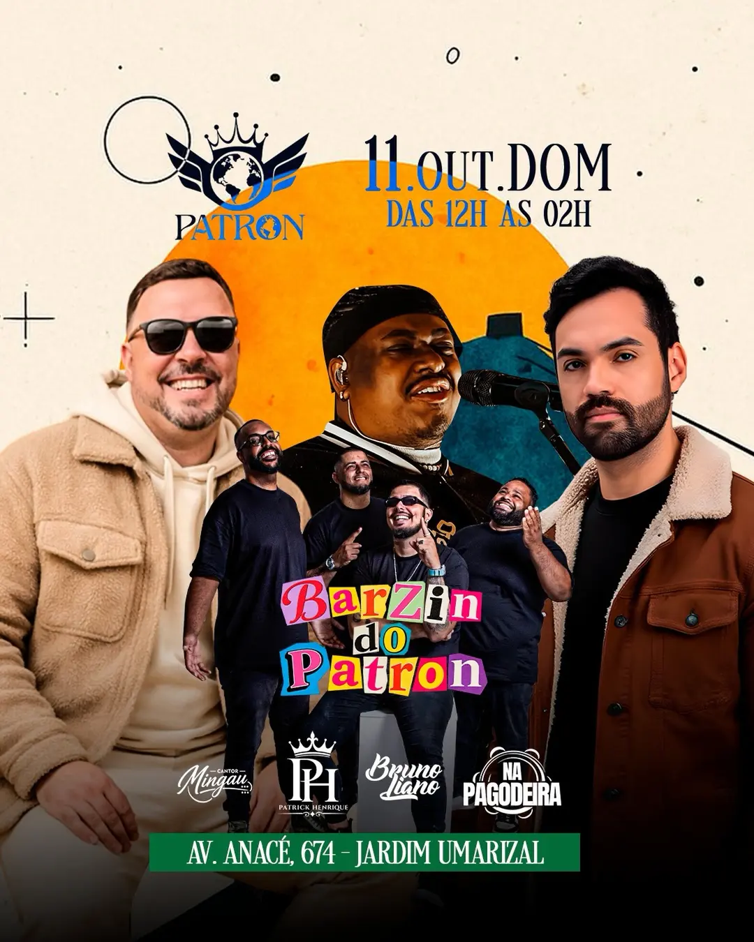 Flyer de Cantor Mingau, Patrick Henrique e mais 2 artistas